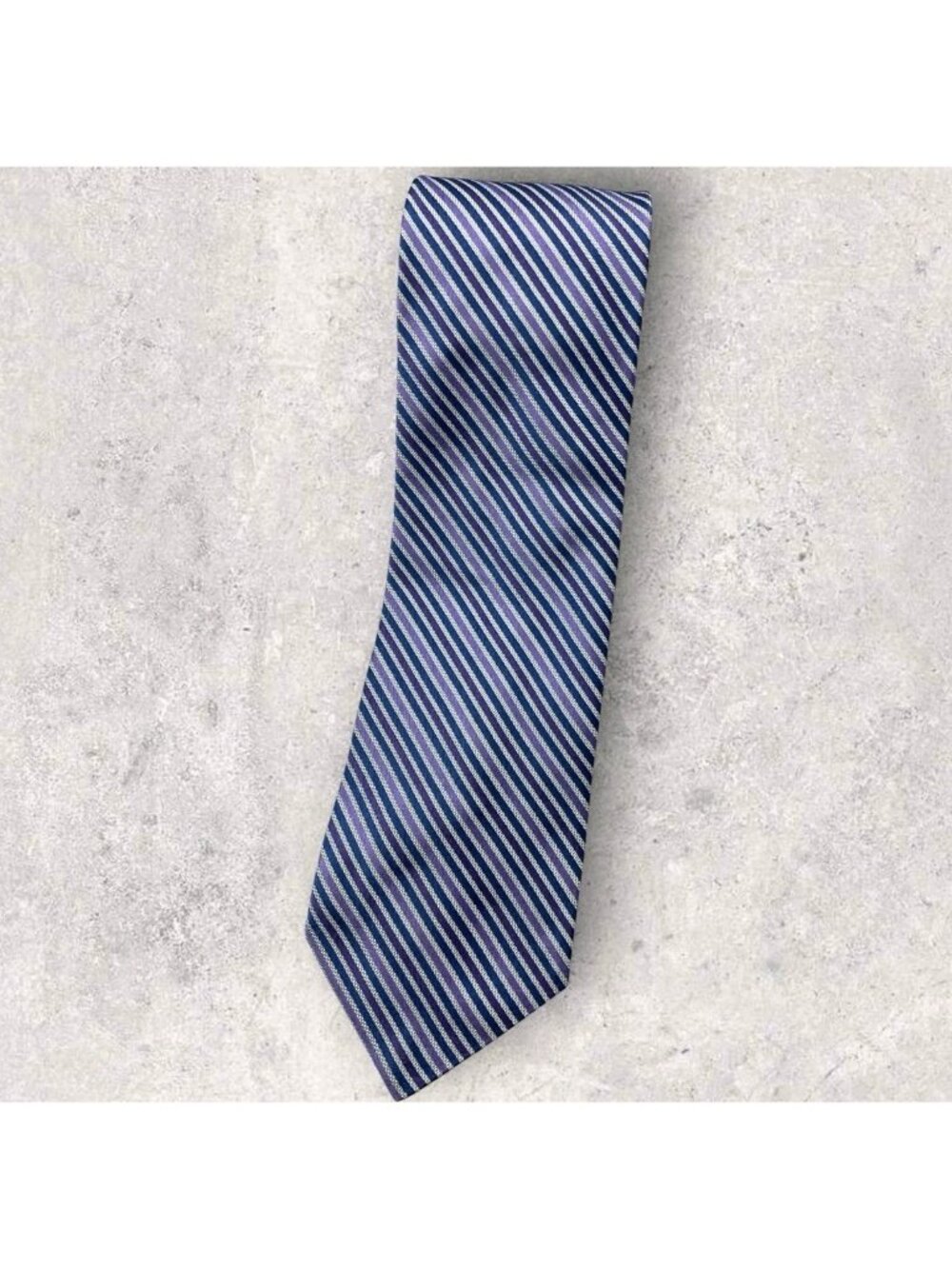 PAUL STUART Silk Tie ITALY XL Blue Purple White Striped W:3.6" EUC
